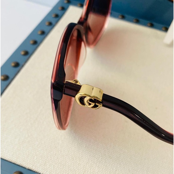 New- Authentic Gucci GG1010S 004 Sunglasses Women's Burgundy Transparent/Red - Picture 13 of 17